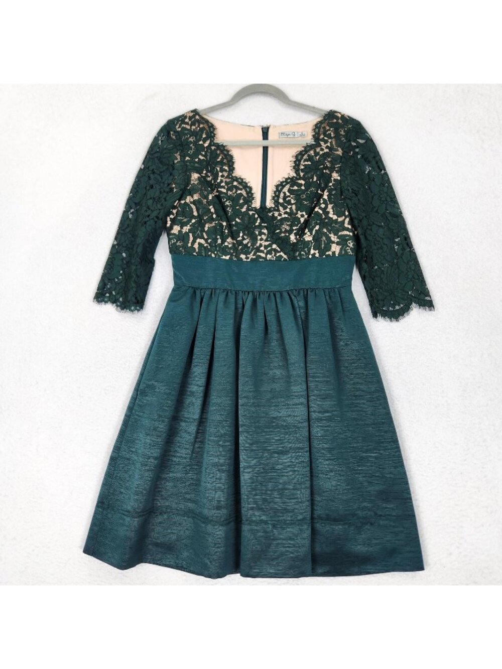 Eliza J Dress Womens 6 Green Floral Lace 3/4 Sleeve Fit & Flare Cocktail Party